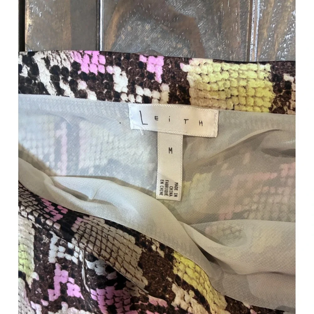 Leith Snake Print Midi A-Line Bold Skirt Pink‎ Yellow Black Brown Women's M